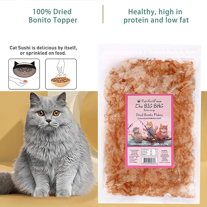 Purrfectpaws Premium Dried Bonito Flakes: Delicious Treats for Dogs & Cats - All-Natural and High in Protein - 4oz Bag-Mewly Pet