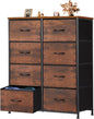 OLIXIS Dresser for Bedroom, 8 Storage Drawers, Tall Large Fabric Storage Tower Organizer, Chest of Drawers with Metal Frame Wooden Top for Nursery, Closet, Living Room, Entryway, Classic Rust Brown