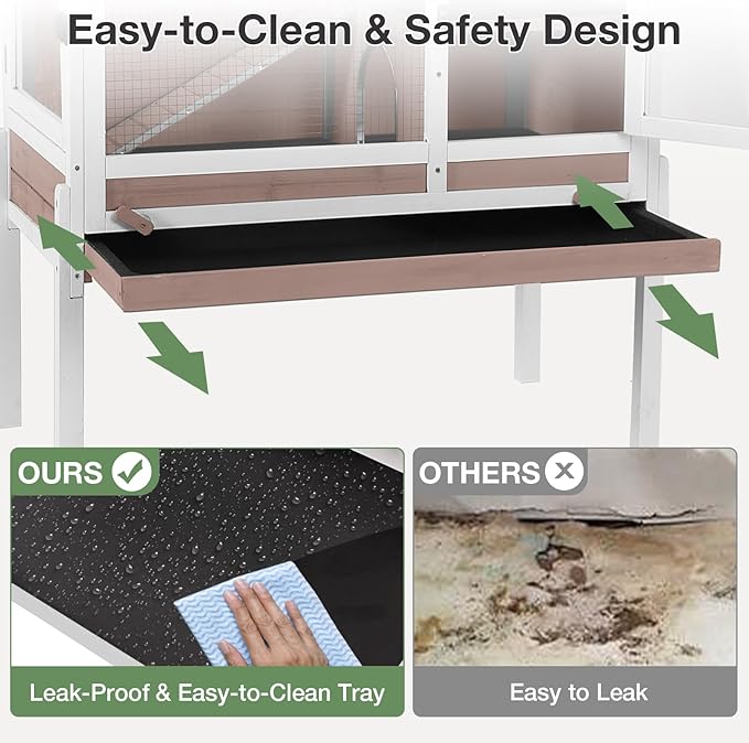 Guinea Pig Cage with Wooden Stand - Hamster Cage, Small Animal Cage Anti Chew Ramp, Hideout, Platform, Pull Out Tray (Brown, L)-Mewly Pet