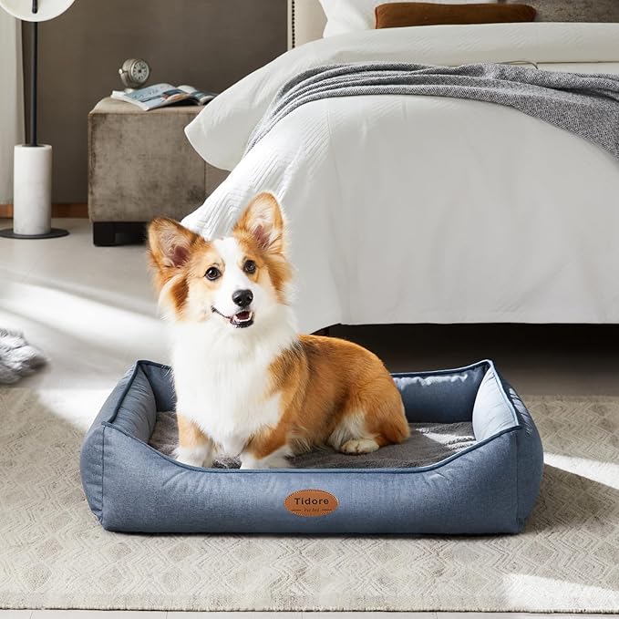 Orthopedic Dog Beds for Medium Dogs, Durable Egg Crate Foam Sofa Dog Bed wit Washable Removable Cover,Waterproof Lining,Pet Bed for Large Dogs (Denim Blue, 31.5" L x 25.2" W x 7" Th)-Mewly Pet