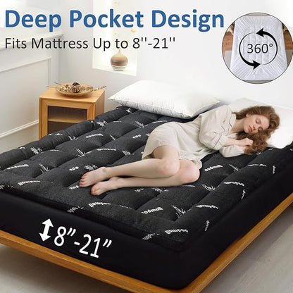 Favorland Mattress Topper Full Size - Cooling Extra Thick Breathable Viscose Made from Bamboo Mattress pad - Soft Quilted Fitted Mattress Cover with 900 GSM Down Alternative Fill (8-21”Deep Pocket)