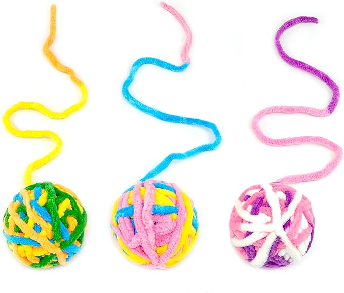 CHIWAVA 6 Pack 20" Woolen Yarn Cat Toys Ball with Bell 2" Large Indoor Cat Toy Balls Kitten Interactive Toys-Mewly Pet