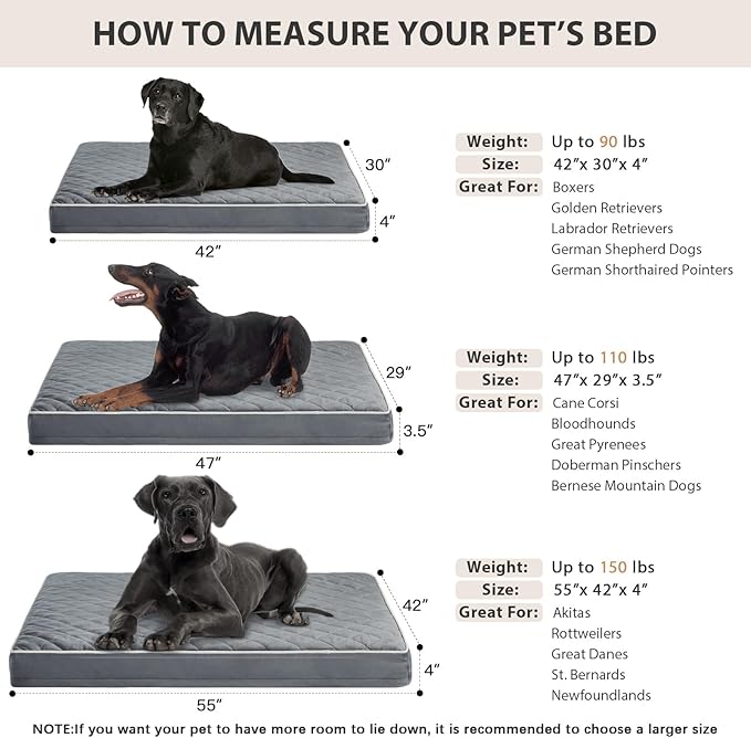 WNPETHOME Orthopedic XL Dog Beds Large Sized Dog, Waterproof Extra Large Dogs Bed with Removable Washable Cover, Multi-Needle Quilting Dogs Crate Bed-Mewly Pet