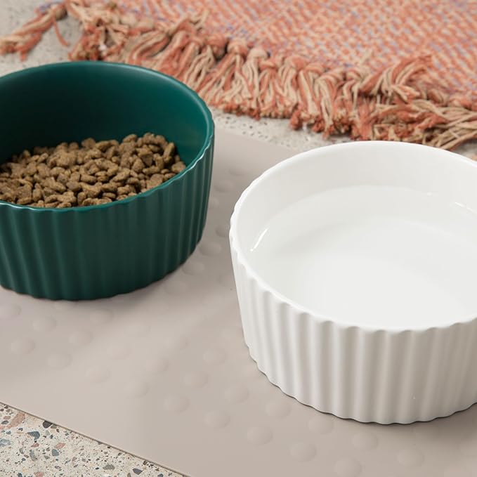Waggo Ripple Ceramic Dog Bowl for Medium and Large Breeds - Modern with Matte Finish, Heavyweight Durable Pet Food and Water Dish Crock, Dishwasher Safe (Small, White)-Mewly Pet