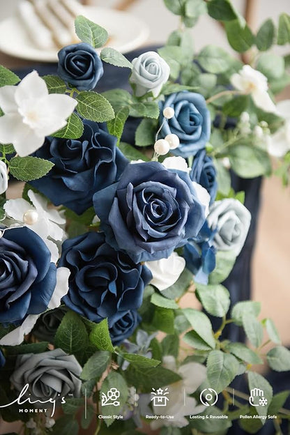 Ling's moment 2PCS Dusty Blue Artificial Floral Swags Centerpieces Wedding Flower Rose Garland Greenery Arrangements for Sweetheart Table Decor Backdrop Arch Flowers Wall Home Garden Decorations