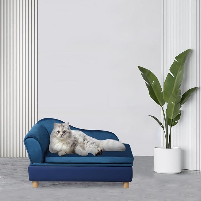 Pet Bed Sofa, Puppy Bed with Storage, Small Dog Couch with Removable & Washable Cushion, Comfy Pet Couch Bed for Cats & Puppy (Blue)-Mewly Pet