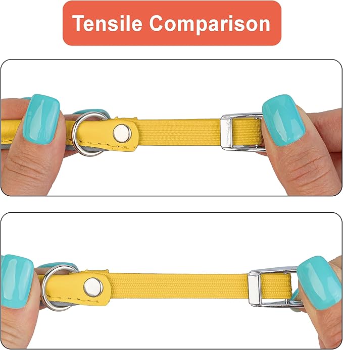 OOPSDOGGY Rolled Leather Cat Collar with Bell, Reflective Kitten Collars with Buckle Include Safety Elastic Strap - Adjustable Small Pet Collars for Boy Girl Cats (Yellow)-Mewly Pet