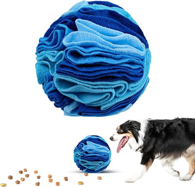 Pet Snuffle Ball, Puzzle Sniffing Interactive Dog Ball for Blind Dogs Training Stress Relief Dog Enrichment Toys Treat Machine Washable (20cm, Ocean Blue)-Mewly Pet
