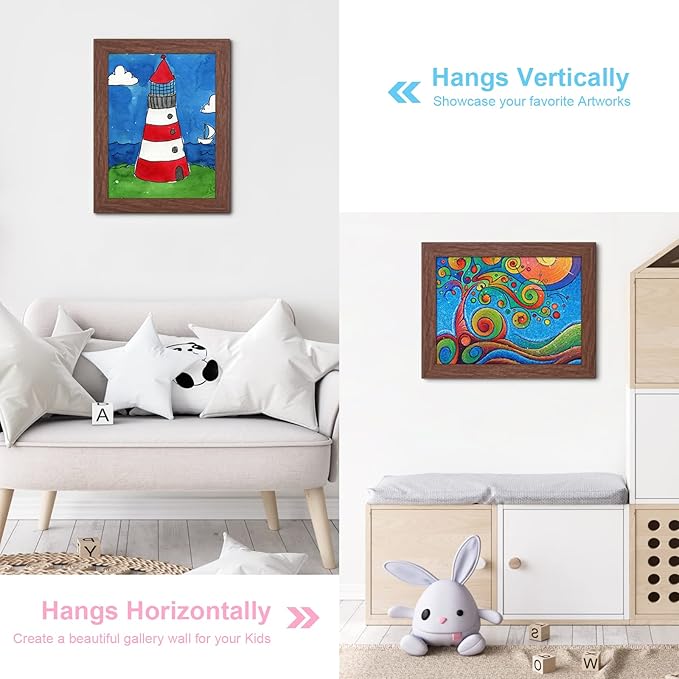 [3-Pack] Kids Art Frames, 8.5x11 Front Opening Kids Artwork Frames Changeable, Brown Artwork Display Storage Frame for Wall, Holds 50 Pcs, for 3D Picture, Crafts, Hanging Art, Portfolio