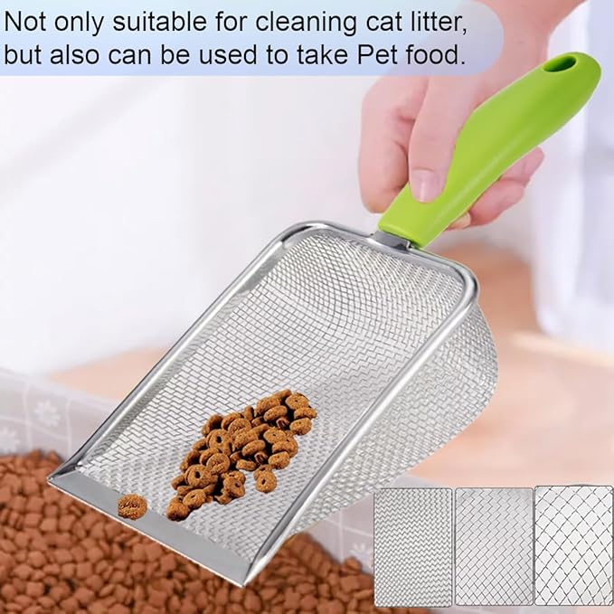 3PCS Stainless Steel Cat Litter Scoop,Litter Cleaner Corner Scoop Sand Sifter,Easy to Clean Cat Little Box, Sifting Litter Scoop Shovel for Reptile Terrarium Sand Waste-Mewly Pet
