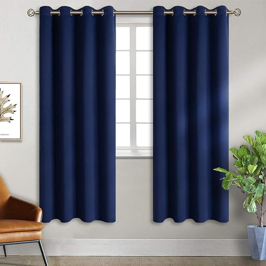 BGment Blackout Curtains for Bedroom - Grommet Thermal Insulated Room Darkening Curtains for Living Room, Set of 2 Panels, Each 46 x 72 Inch, Navy Blue