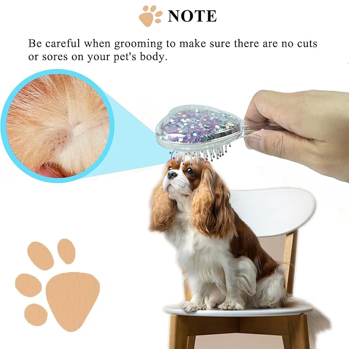 Small Dog Brush, Soft Brush for Shih Tzus, Yorkies, Maltipoos, Maltese, Love Shape Puppy Massaging Hair Comb for Small Dogs Cats Rabbits of All Hair Types (Glitter Purple)-Mewly Pet