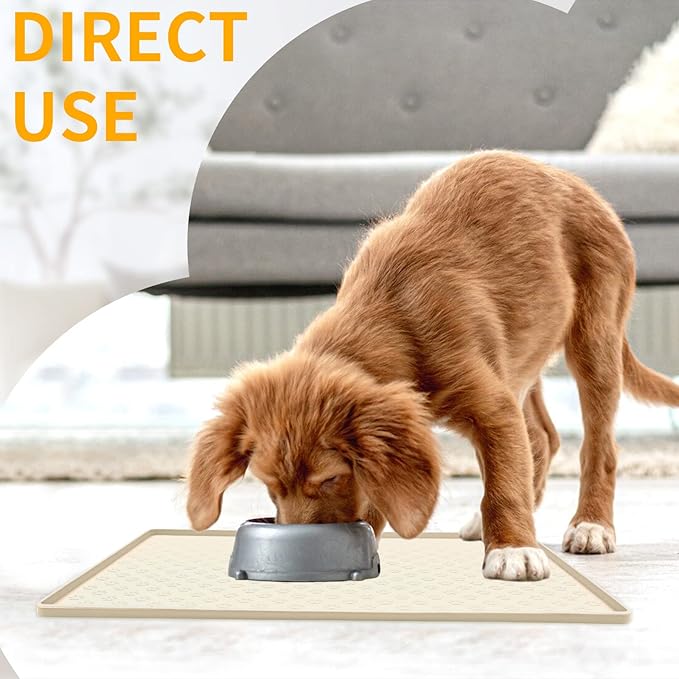 Ptlom Silicone Pet Placemat for Dog and Cat, Waterproof Anti-Slip Pet Feeding Bowl Mats for Food and Water, Small Medium Large Tray Mat Prevent Residues from Spilling to Floor, Beige, 31.5" 23.6"-Mewly Pet