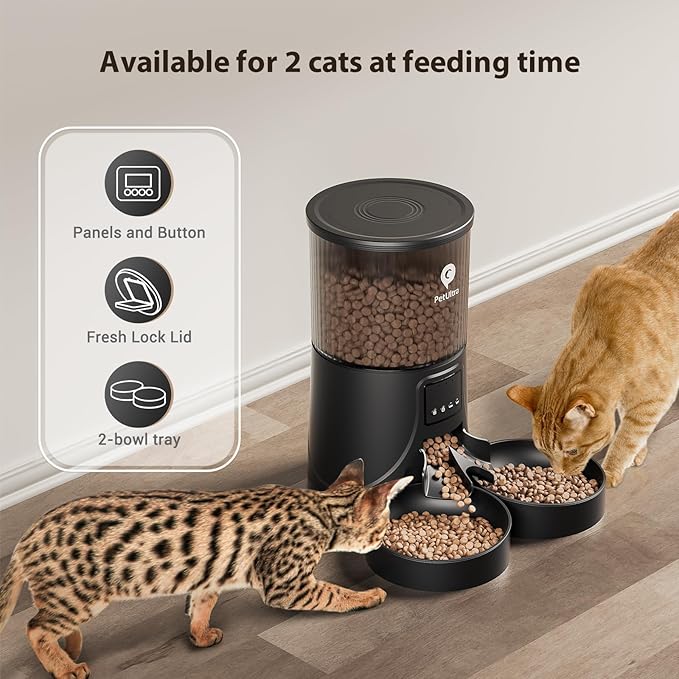 Automatic Cat Feeder for 2 Cats: 2.4Ghz WiFi Smart APP Remote Control- Timer Food Dispenser 1-10 Meals Per Day- Auto Pet Feeder for Cats and Small Dog Indoor- Detachable Clean& Dual Power-Mewly Pet