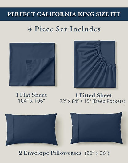 LANE LINEN 100% Organic Cotton California King Bed Sheets, 4-Piece Pure Percale Sheets Soft Breathable Cotton Bed Sheets, Deep Cal King Sheets for Thick Mattress - Navy