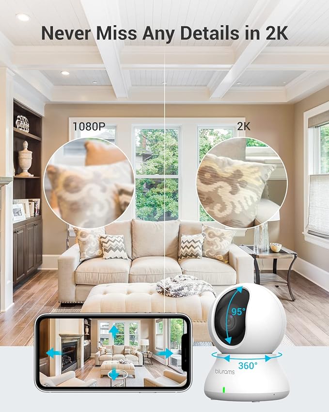 blurams Cameras for Home Security, 2K Pet Camera with Phone App, 360° PTZ Indoor Cameras, 2-Way Talk, Motion Tracking, Color/IR Night Vision, Cloud&SD, Works with Alexa (2Pack, 5GHz/2.4GHz Dual-Band)-Mewly Pet