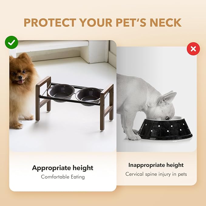 6.3inch Ceramic Adjustable Raised Double Bowls Set with Stand, 3 Heights Elevated, 2 Placement Options,Food and Water Bowls for Adult Cat Small and Medium Dog(Reactived Glaze -Grey)-Mewly Pet