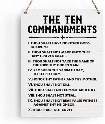 BELLOWDEER Inspirational Signs Gift 10 Commandments Wall Art Christian Bible Verse Wall Art Religious Home Wall Decor 8x10 Inches Scripture Wooden Hanging Sign for Living Room Bedroom Office