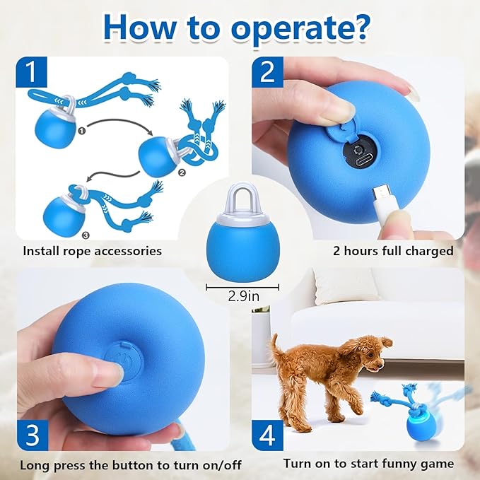 Interactive Dog Toys, Moving Dog Ball with Touch Activated, Active Rolling Ball for Puppy and Medium Dogs, Squeaky, USB Rechargeable-Mewly Pet