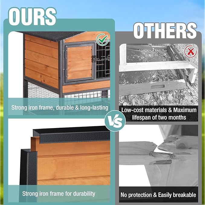 2-Story Rabbit Cage with Chew-Proof Metal Frame for Indoor/Outdoor - 62" Bunny Hutch Guinea Pig Cages with 6 Locking Wheels & 2 Removable Trays for Rabbits/Guinea Pigs-Mewly Pet