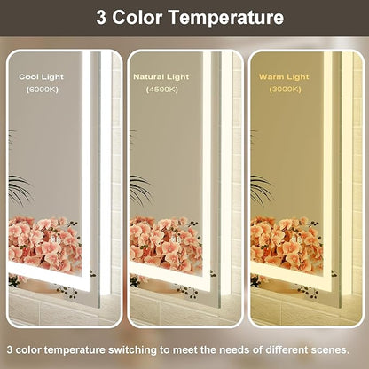 20x28 LED Bathroom Mirror with Lights, Brighter Backlit + Front Lit, Tempered Glass, Dimmable, Multiple Light Modes, Anti-Fog Lighted Bathroom Vanity Mirror for Wall, Memory Function