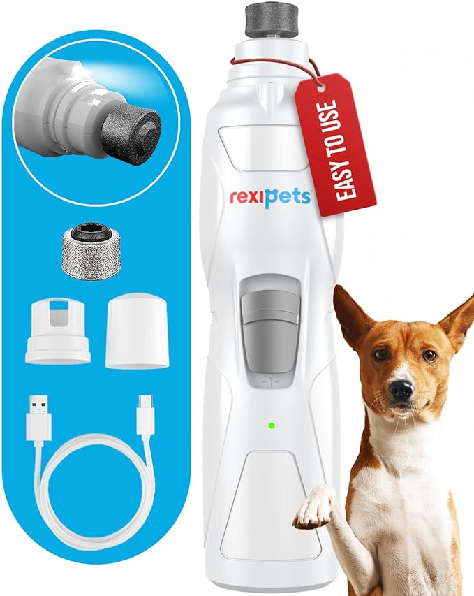 Cat and Dog Nail Grinder - Rechargeable Electric Pet Nail Clipper & Trimmer- Painless Paws Grooming - Quiet 2-Speed Motor. 3 Size Ports for Small, Medium, Large Pets- Up to 4 Hours of Charge-Mewly Pet