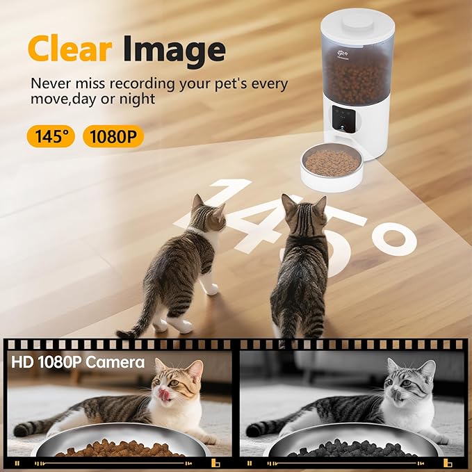 Automatic Cat Feeder with 1080P Camera, Two-Way Audio, APP Timed Auto Control Meals, 6L Dry Food Dispenser, 2.4G / 5G WiFi-Mewly Pet