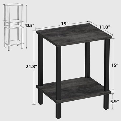 TUTOTAK End Table, Set of 2, Side Table, Nightstand, 2-Tier Storage Shelf, Sofa Table for Small Space, Living Room, Bed Room, Charcoal Grey TB01BY035(2PCS)