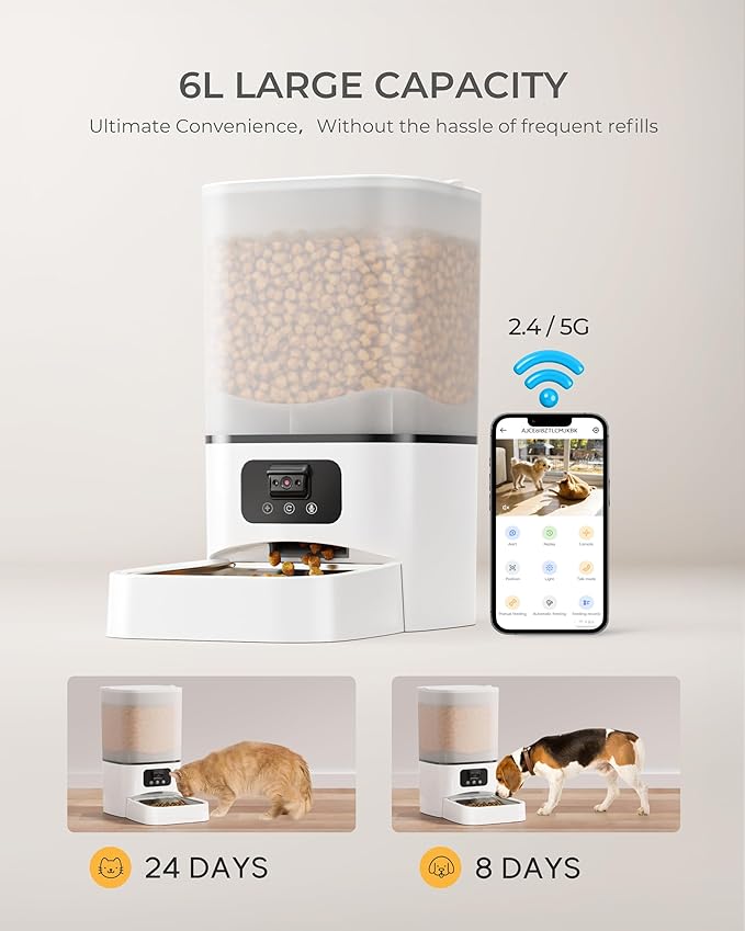 Automatic Cat Feeder with Camera,Adjustable Camera 5G/2.4G WiFi Timed cat Feed, auto cat Feeder, Automatic Pet Dispenser with HD Night Vision-Mewly Pet
