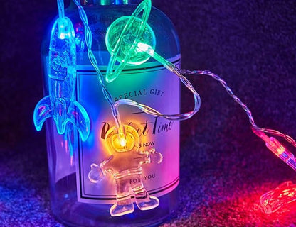 AceList 10 LED Children's Room LED String Light Astronaut Spaceship Rocket Pendants Holiday Party Lights Wall Window Nursery or Kids Room Decor Wedding Around The Garden Patio Christmas (Multicolour)