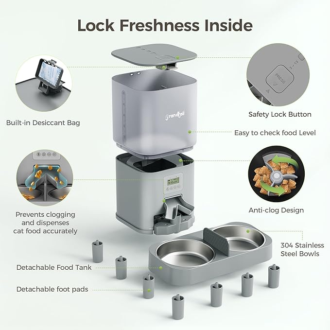 Automatic Cat Feeder for Pets, Programmable Meal Dispenser, for Timed Meals for Up to Cats & Dogs Including Dual Power Supply, and Capacity for 4 Meals Daily-Mewly Pet