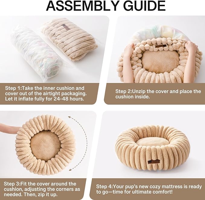 MEWOOFUN Donut Dog Beds for Small Dog, Calming Bed Round Cute Puppy Bed with Non-Slip Bottom, Fluffy Washable Pet Bed for Puppy and Kitten (Light Brown, S (25x25x7))-Mewly Pet