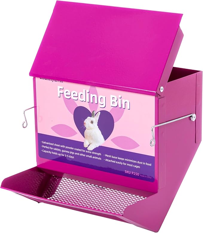 Metal Small Animal Feeder with Lid, Heavy Duty Rabbit Feeder, Large Capacity Rabbit Food Dispenser, Great for Rabbit, Guinea Pigs, Chinchillas and Other Small Animals.(7.4 inch, Purple)-Mewly Pet