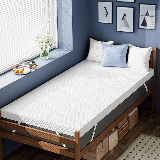 ELEMUSE 2 Inch Gel Memory Foam Mattress Topper Twin XL Size Pressure-Relieving Mattress Topper for Back Pain,Non-Slip Design with Removable & Washable Cover, CertiPUR-US