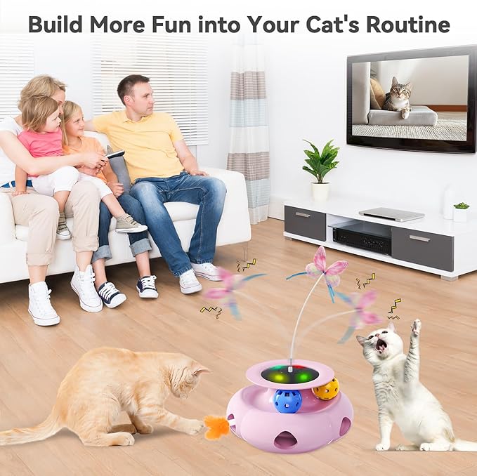 Cat Toys Interactive Rechargeable 3in1 Whack a Mole Cat Toy, Fluttering Butterfly, Track Balls, Touch Activated Automatic Kitten Toys for Indoor Cats-Mewly Pet