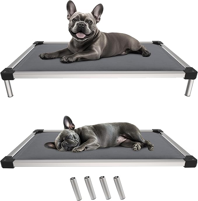 FXW TitanNest Chew-Proof Elevated Dog Bed, Raised Cot for Indoor/Outdoor/Camping Use, Durable & Washable Padded Pet Bed for Extra-Small Dogs, 29.0" L x 18.0" W x 4.5" H, Gray-Mewly Pet