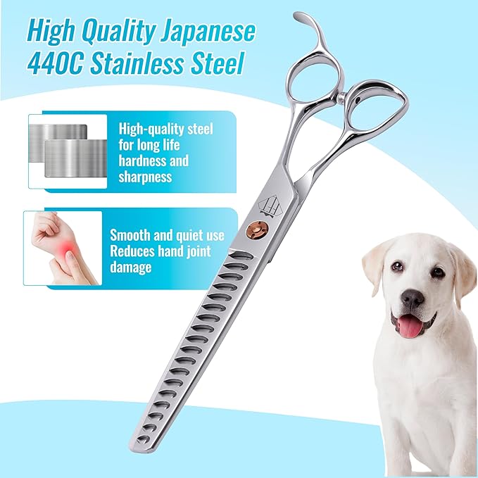 Dog Grooming Scissors: 7 inch Pet Chunker Shears Made Of Japanese 440c Advanced Stainless Steel Professional Grooming Scissors for Dogs Cats and Other Pets-Mewly Pet