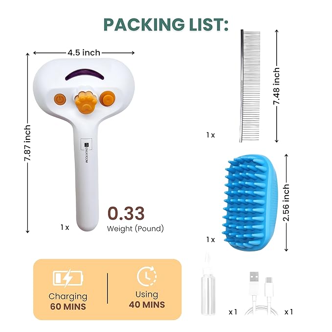 Self Cleaning Steam Brush for Cat Dog, 4 in 1 Pet Brushes for Shedding & Grooming, Bath Massage & Water/Mist Slicker Brush for Long Haired Cats & Dogs- Pet Grooming Brushes with Spray for Cats-Mewly Pet