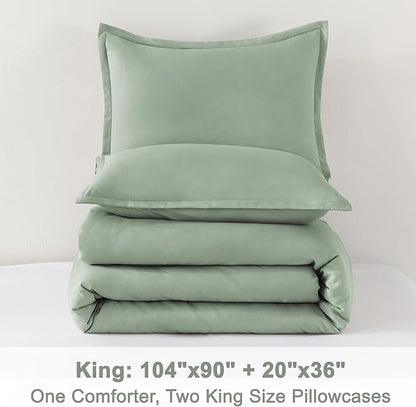 Litanika King Size Comforter Set Sage Green, 3 Pieces Lightweight Solid Comforter King Size, All Season Fluffy Down Alternative Comforter Bed Set Quilt Blanket