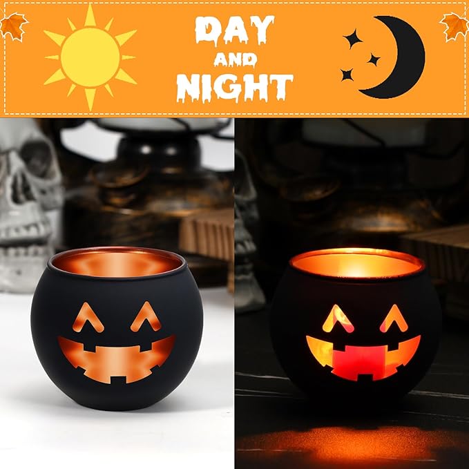 Set of 8 Halloween Candle Holder, Tealight Grimace Holder, Black Votive Candlesticks for Table Centerpieces Party Decoration
