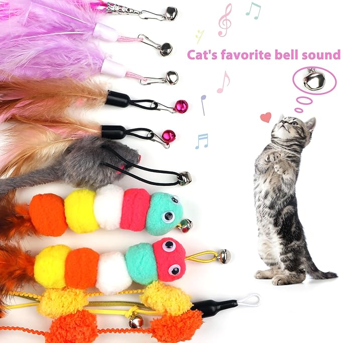 Cat Feather Wand Replacement - 12 PCS Toy Refills and Attachments for Cat Toys-Mewly Pet