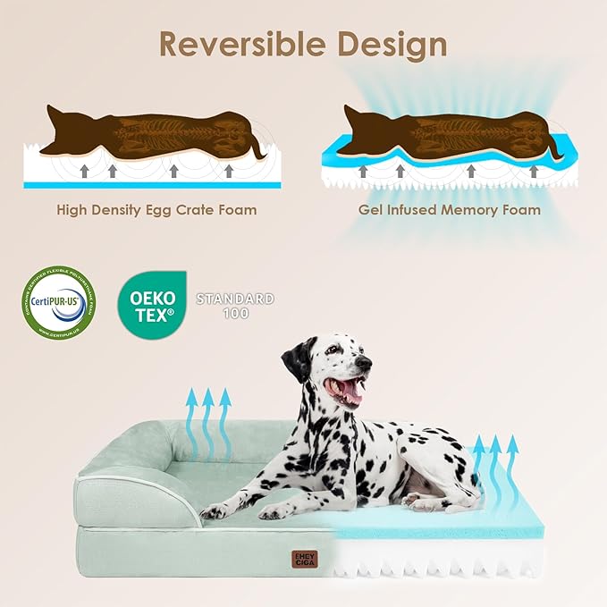 EHEYCIGA Orthopedic Dog Bed for Small Dogs, Waterproof Memory Foam Small Dog Beds with Sides, Non-Slip Bottom and Egg-Crate Foam Medium Pet Couch Bed with Washable Removable Cover, Sage Green-Mewly Pet