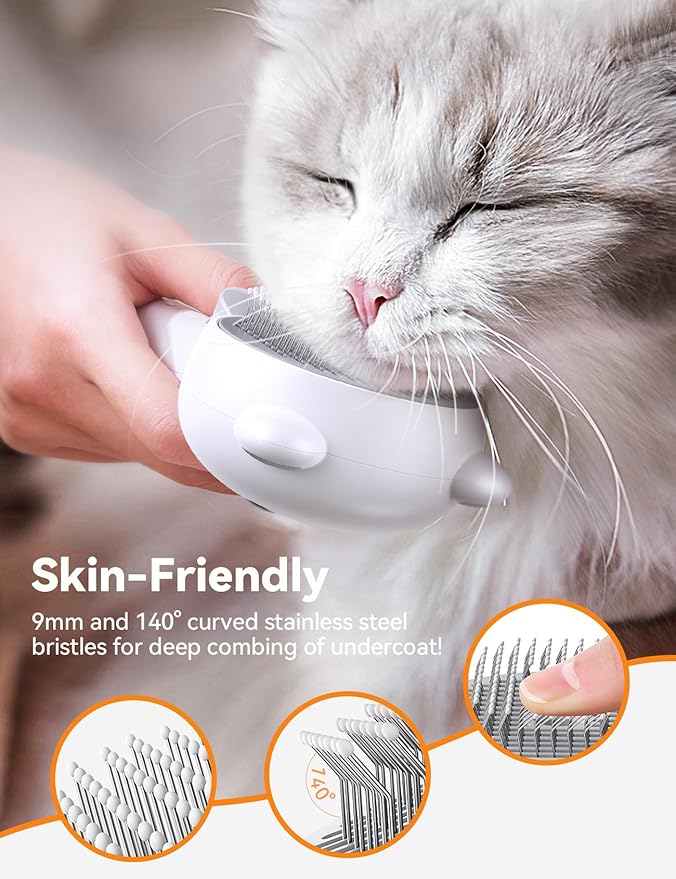 Cat Steam Brush, Brushes for Indoor Cats with Release Button, Dual Speed Spray USB Rechargeable Grooming Supplies, Cat Brush for Shedding Suitable for All Long-haired and Short-haired Pets-Mewly Pet