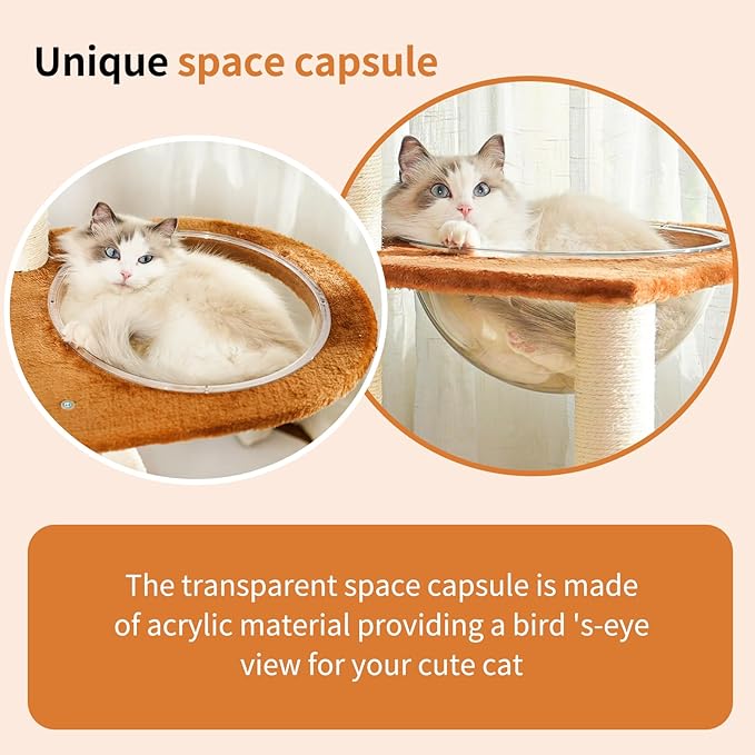 Modern Cat Tree Tower,Hand-Woven Ma Teng cat nest, Sisal-Covered Scratching Posts for Indoor Cats, Multi-Level Cat Condo with Space Capsule Nest, Tall Cat Tree for Multiple Large Cats-Mewly Pet