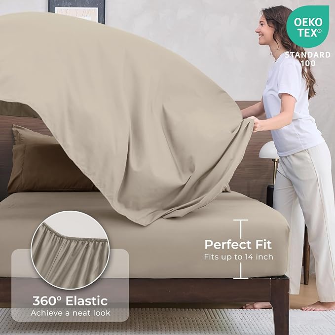 HEVUMYI Khaki & Linen Full Comforter Set - 7-Piece All Season Bed in a Bag Full, Ultra Soft Bedding Set with Comforter, Flat Sheet, Fitted Sheet, Pillowcases, Pillow Shams
