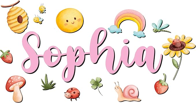 Custom Nursery Name Sign with Themed Decor Kit | Personalized Wooden Wall Art for Baby, Kids Room | Space, Jungle, Circus, Under the Sea, Woodland, Rainbow (60", Rainbow/Nature)
