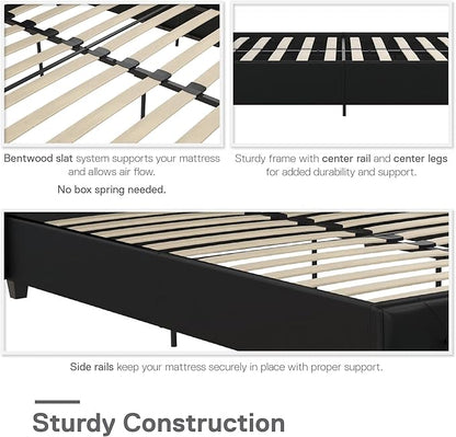 DHP Dakota Upholstered Platform Bed with Diamond Button Tufted Headboard and Footboard, No Box Spring Needed, Full, Black Faux Leather