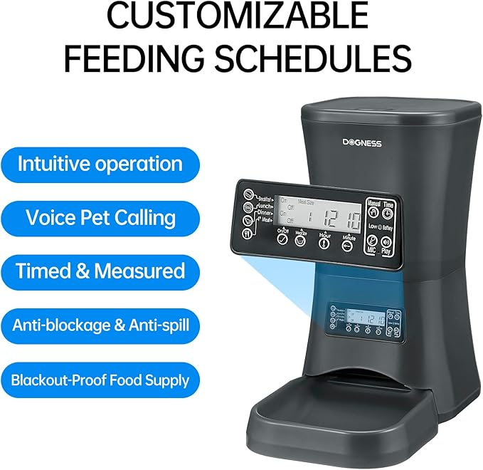 DOGNESS 9L Dog Feeders for Large Dogs, Automatic Dog Feeder with Timer Extra Large, Programmable Auto Pet Food Dispenser Feeder, Portion Control, Voice Recording, Battery and Plug-in Power (Black)-Mewly Pet