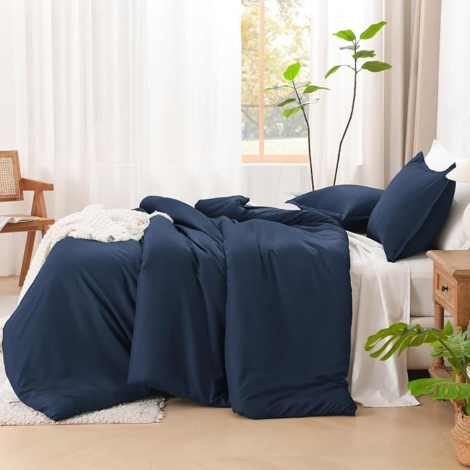 Litanika California King Comforter Set Navy Blue - 3 Pieces Cal King Lightweight Soft Plain Bed Comforter, Oversized Down Alternative Bedding Set - Machine Washable (104x96In, 2 Pillowcases)