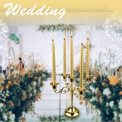 Metal Candle Holder，5 Arms Gold Candle Holders for Pillar Candles（10.6 inch Tall Candlestick Holders, for 1/2-1 inch Taper Candles Diameter Each）,Candelabra Centerpiece Decoration